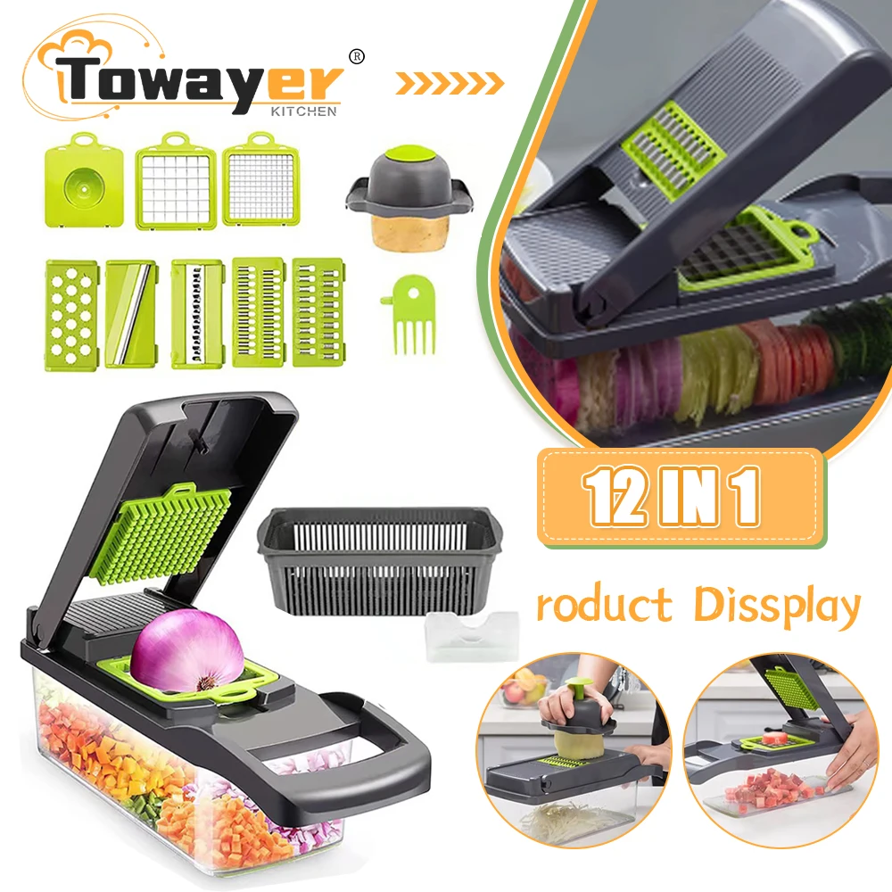 

12 in 1 Multifunctional Vegetable Slicer Cutter Shredders Potatoes onions carrots cutting with Drain Basket Kitchen Food Gadgets