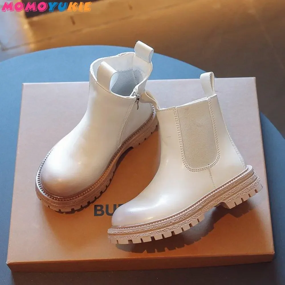 2023 Autumn Winter Childrens Shoes Quality Leather British Style Martin Boots Girls Leather Comfortable Warm Short Fashion Boots