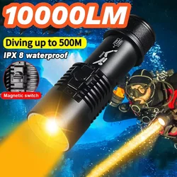 9000LM Professional Diving Flashlight XHP120 800m Underwater Scuba Diving Torch IPX8  Waterproof Dive Light Using 26650 Battery