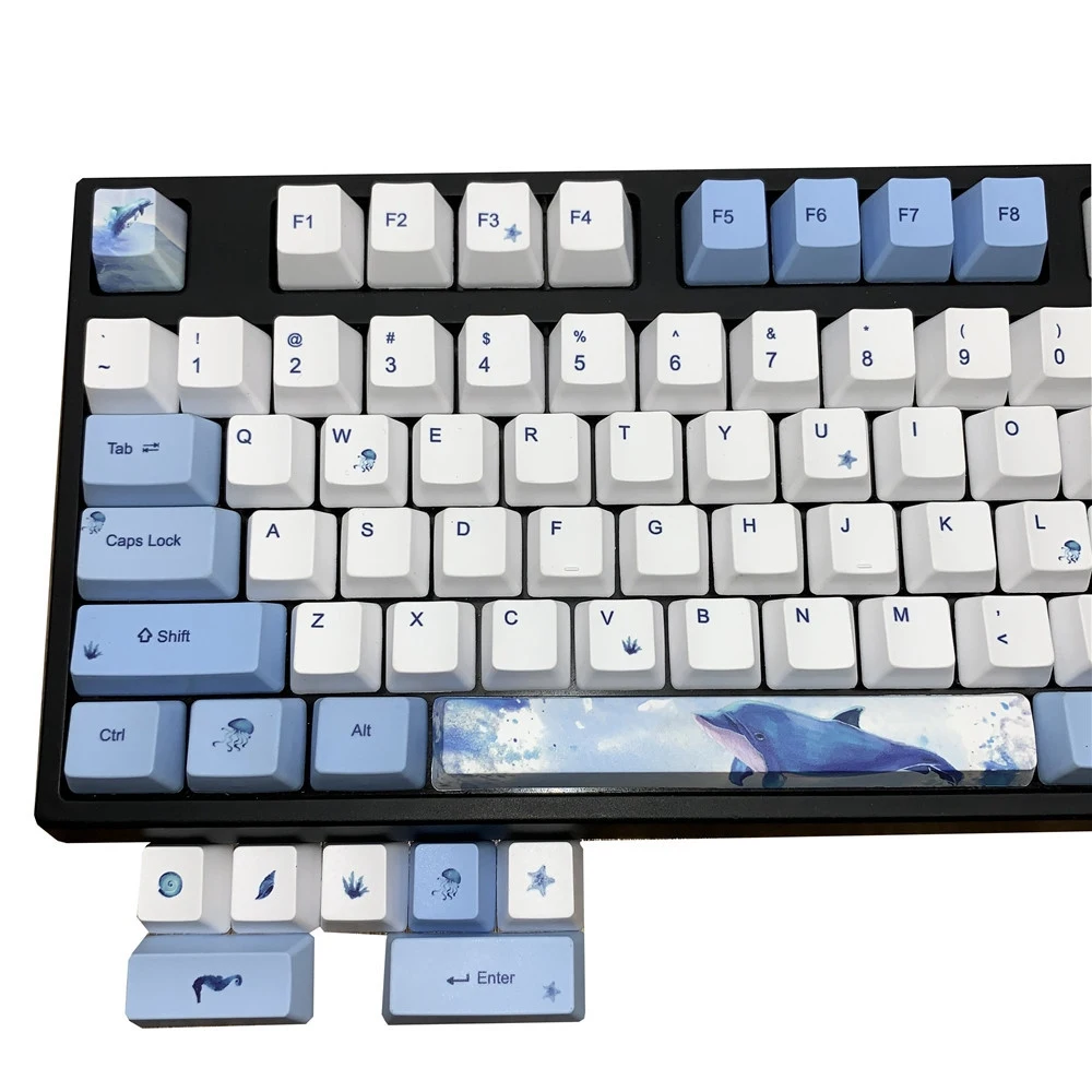 Blue Whale-teclas de sublimación PBT, 104 teclas, Universal Teclado mecánico, Compatible con Black Jazz AKKO, Etc.