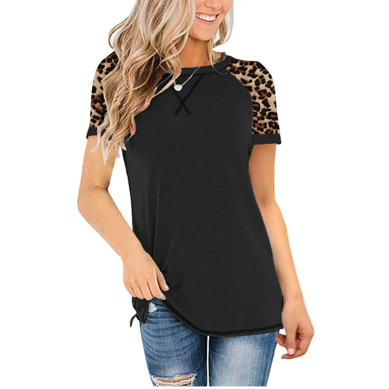 

Zagros Women Summer Leopard Patchwork T-shirt, Casual Short Sleeve O Neck Loose Ladies Tee Top Plus Size 5XL