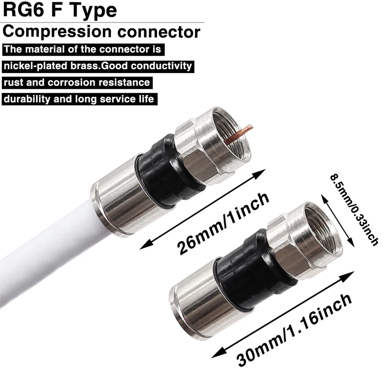30pcs Black RG6 Compression Connectors RG6 F Type Connector Coax Coaxial Compression Fitting