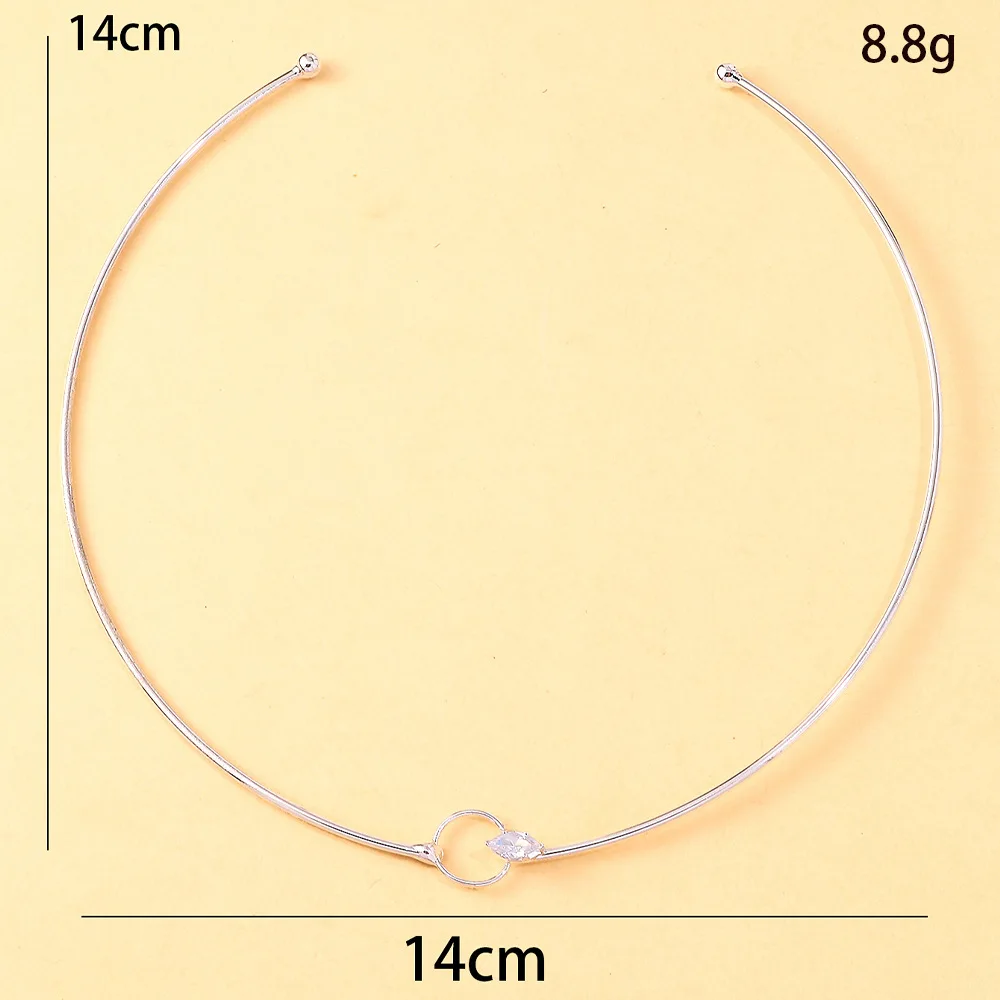 Fashion Zircon Pendant Choker Neck Cuff for Women, Open Collar Choker Torques Necklace Adjustable，Stainless Steel Jewelry