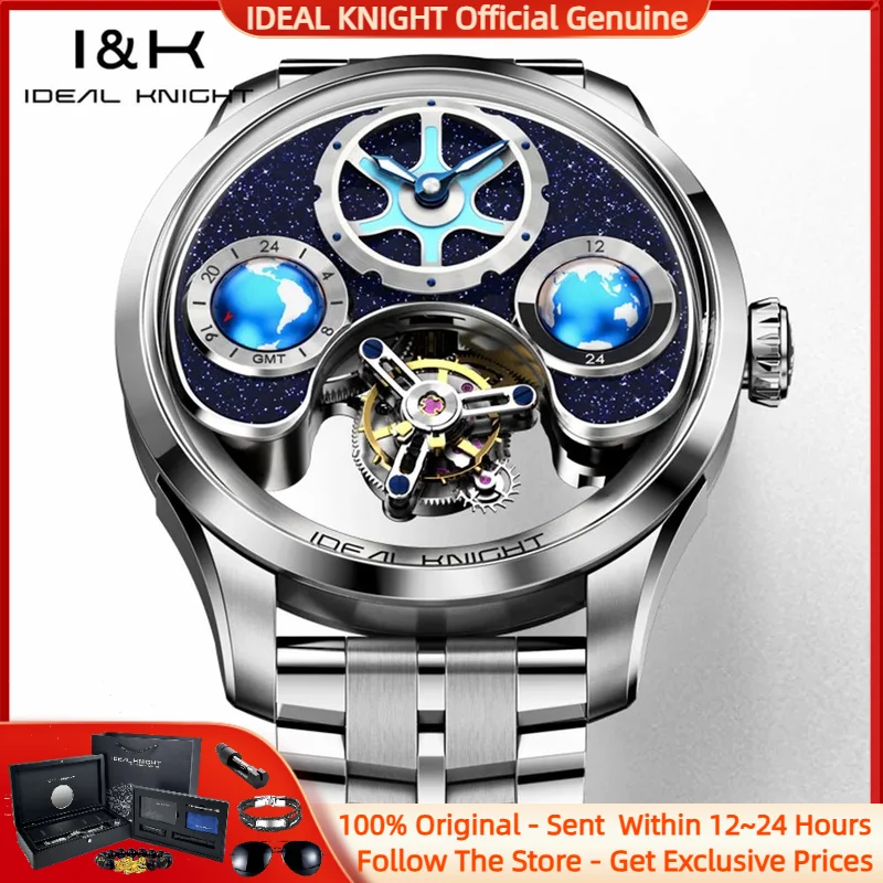 IDEAL KNIGHT 6808 Tourbillon Watch Blue Earth Brand Premium Limited Edition Watch Luxury Sports Men Automatic Mechanical Watch