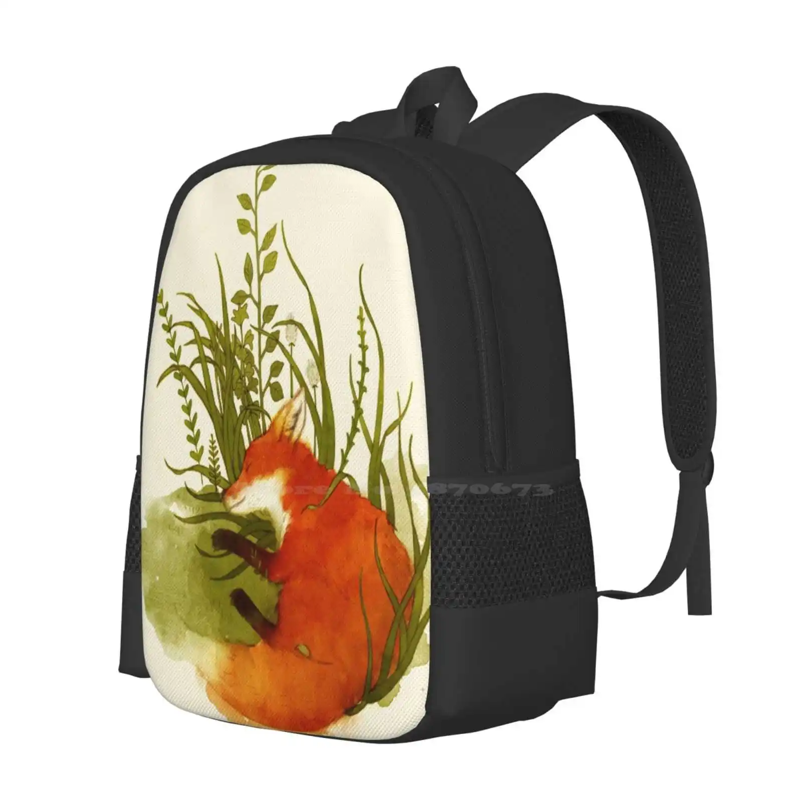 Fox Sleeping Hot Sale Backpack Fashion Bags Foxes Woodland Animals Fern Fauna Nature Green Orange Plants Watercolor