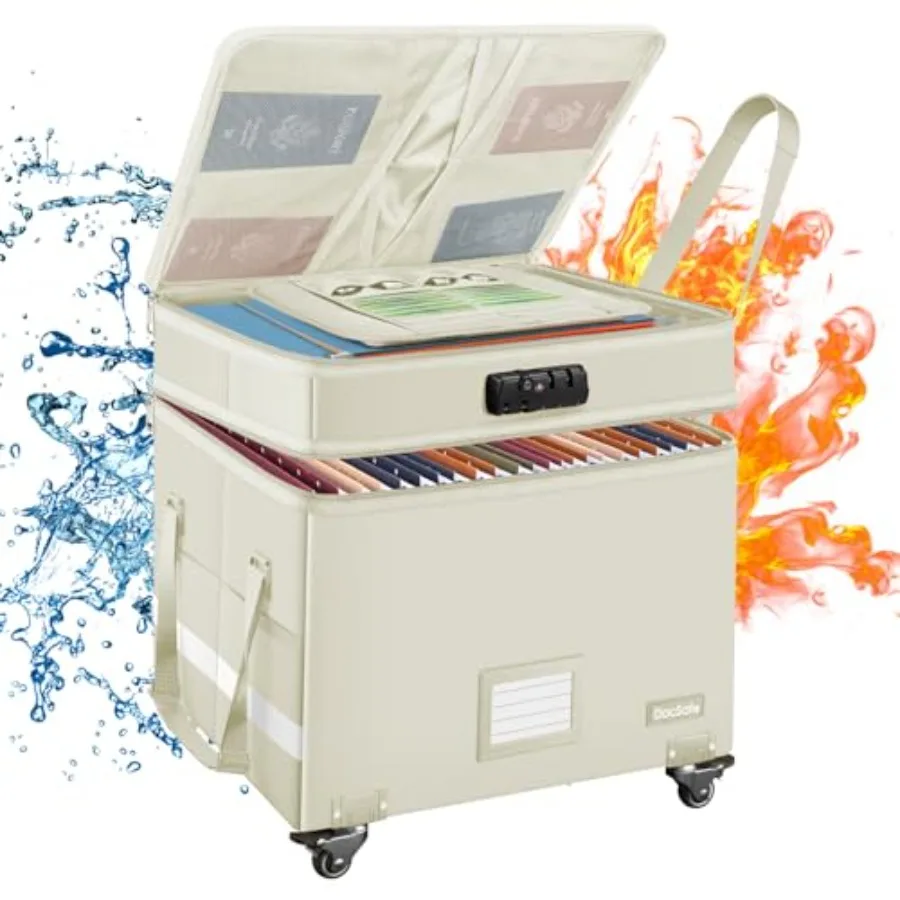 

Огнестойкий ящик для документов с замком, двухслойный, на колесиках, складной органайзер для хранения файлов с карманами, большой, портативный