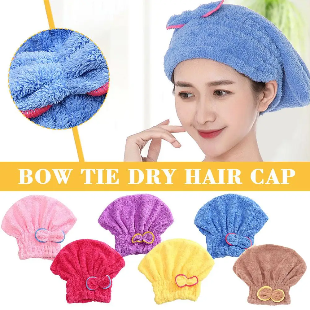 Absorbent Microfiber Hair Towel Wrap Cute Bowtie Quick Dry Hair Cap Anti Frizz Shower Hat For Long Thick Hair