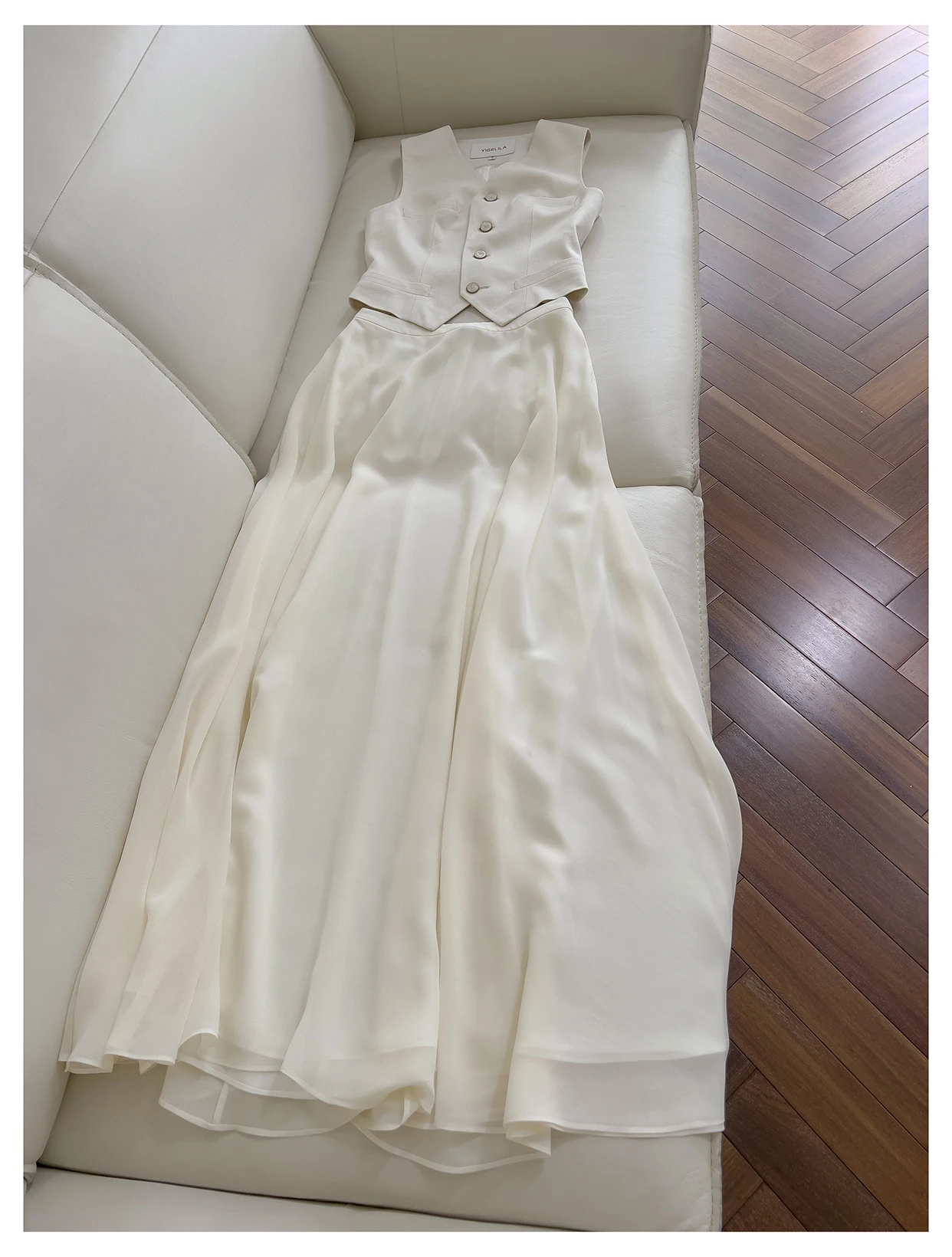 

Ele Casual Leisure Vest White Dr High Waist Zipper Sle Faion Drill Decorated A-Line Skirt SetSummer Suit