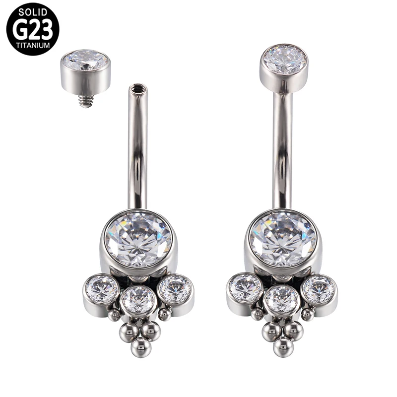 G23 Titanium Internally Thread Navel Piercing Jewellery Sexy Belly Button Rings Navel Body Piercing Zircon Beach Pendant Jewelry