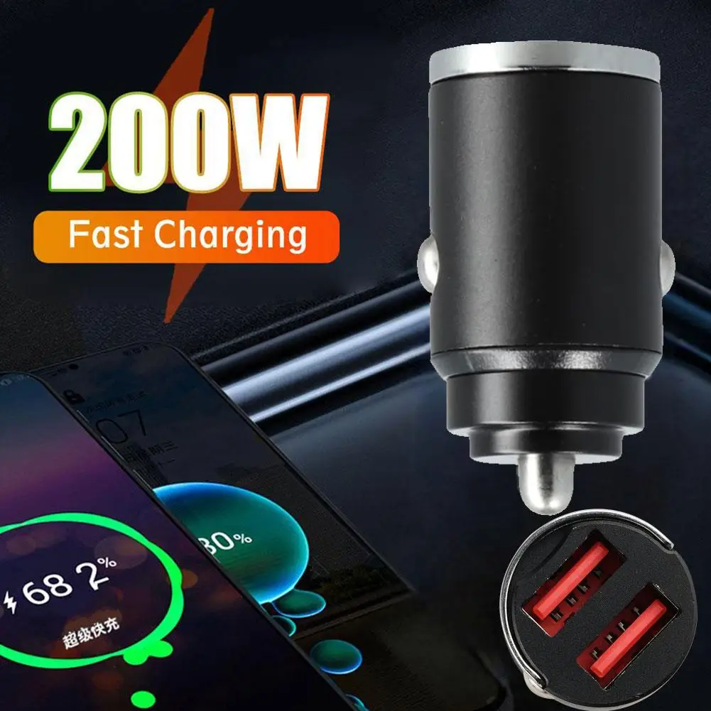 

200w Mini Car Charger Lighter Fast Charging 100w Pd Usb Type C Dual Ports Invisible Metal Charger For S1f3