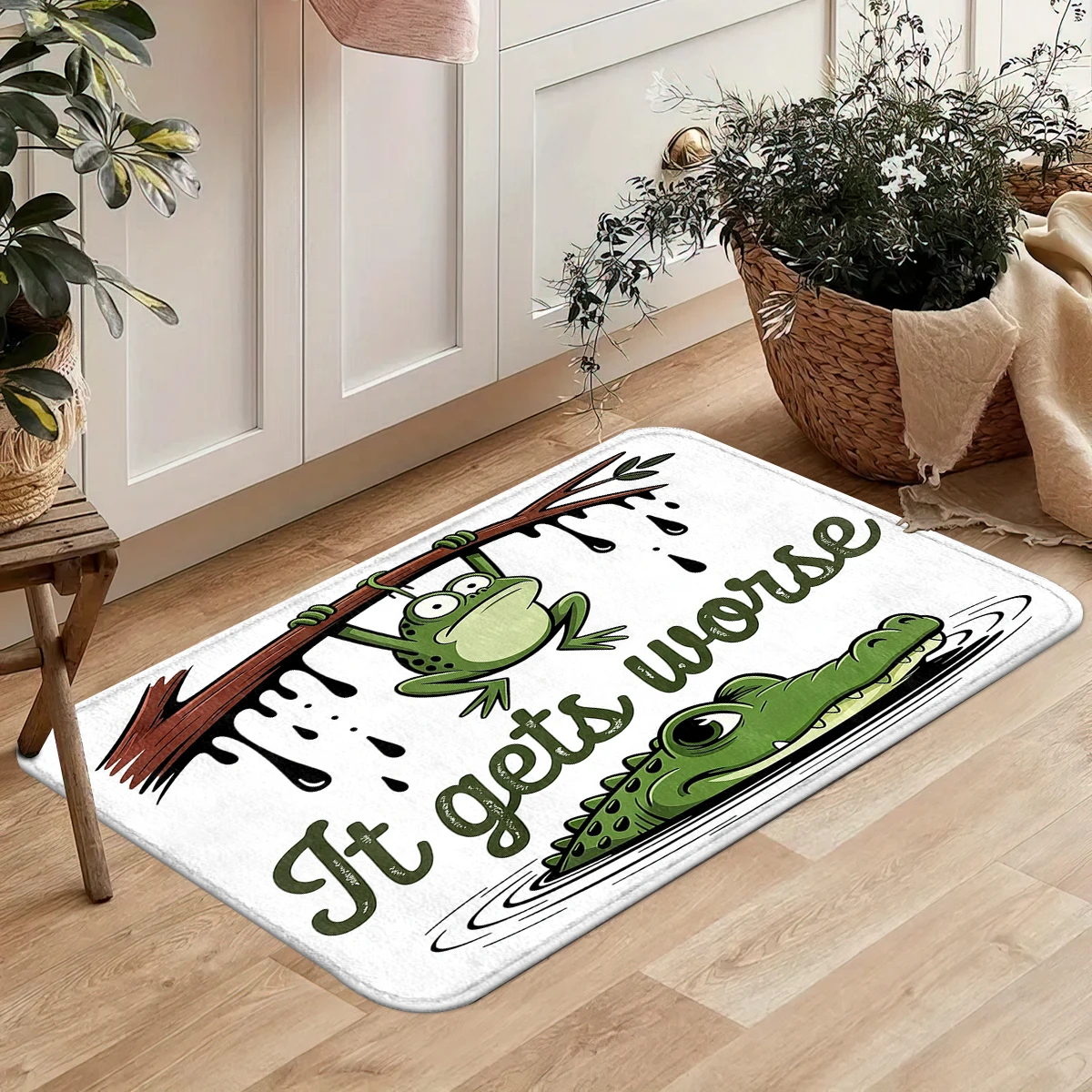 Funny Frog Crocodile Cartoon Doormat It Gets Worse Humorous Quote Flannel Rug for Indoor Entrance Hallway Home Decoration