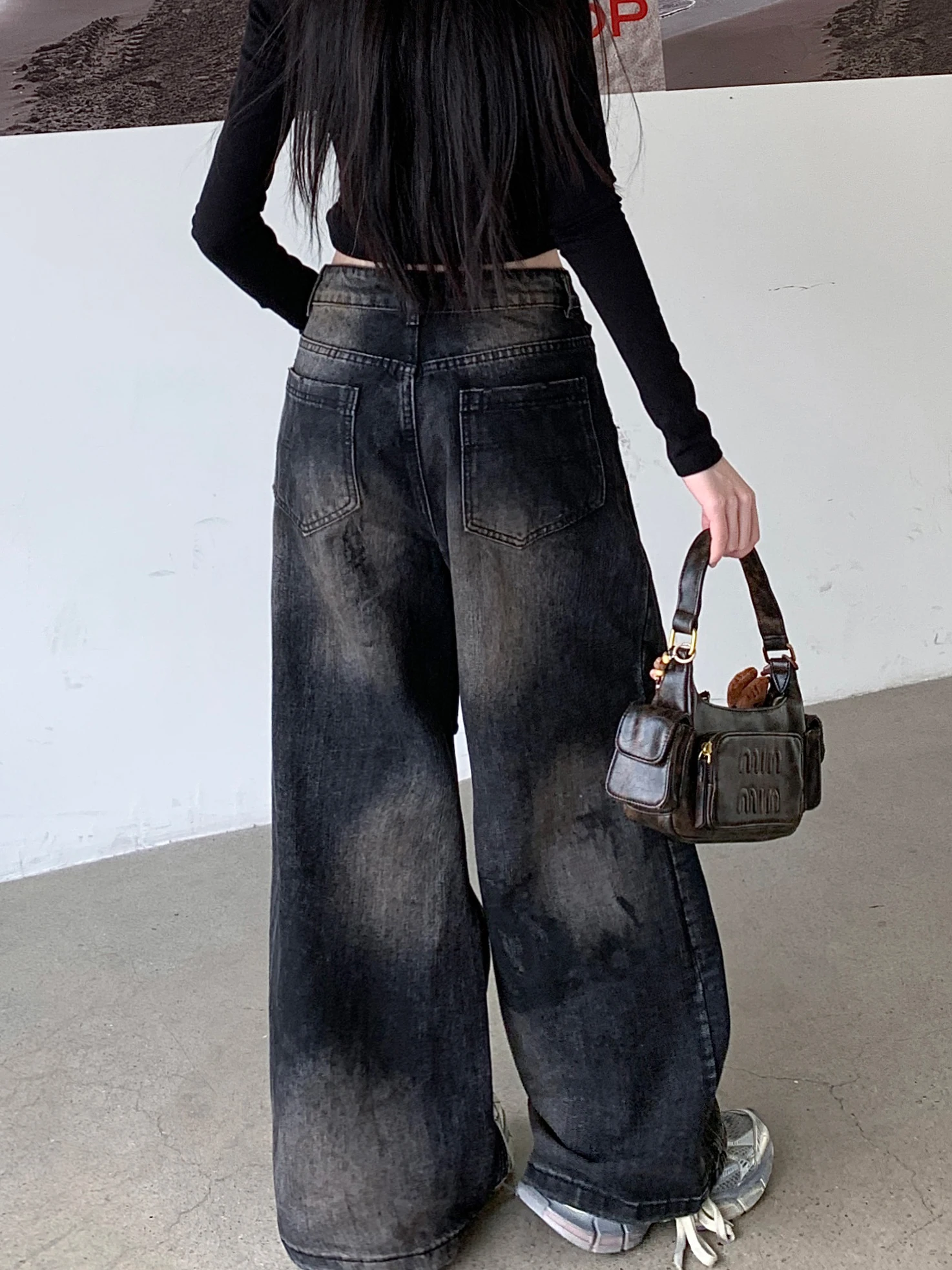 Women's Black Gothic Cargo Baggy Jeans Y2K Japanese Harajuku High Waist 2000s Style Fashion Vintage Jeans Pants Clothing 2025