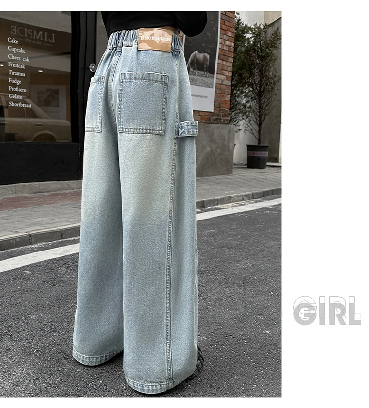 Lose geschnittene Baggy-Jeans im Harem-Stil für junge Mädchen, Kinder-Street-Denim-Hosen für Alter 5 6 7 8 9 10 11 12 13 14 Jahre – Detail 3
