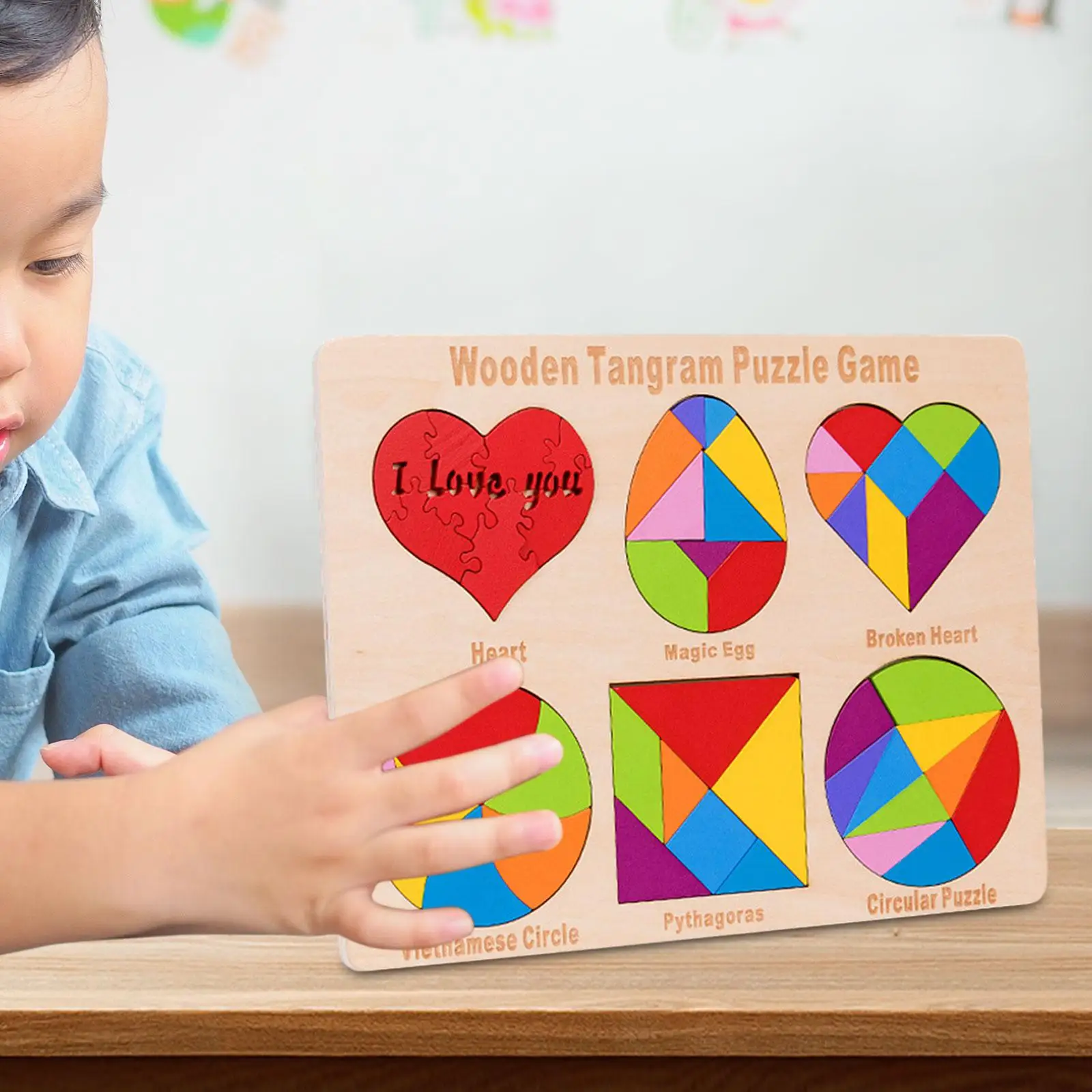 

Wooden Tangram Shapes Puzzle Toys 6 in 1 Tangram Toy Ages 4-8 Gift for Kids