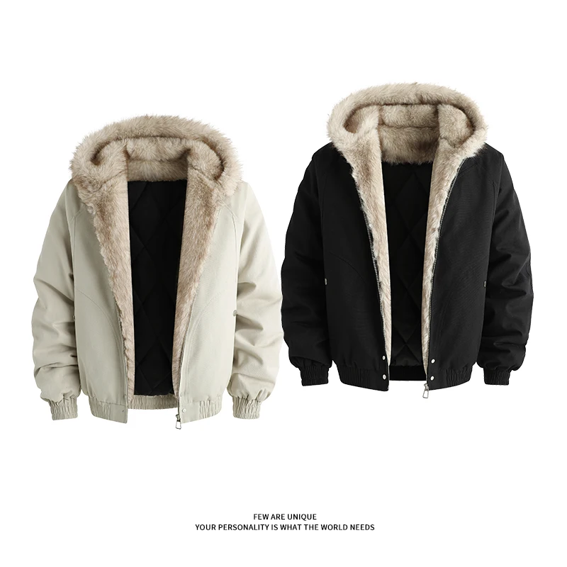 

High-quality men's stylish and trendy Korean-style high-end cotton jacket with a large fur collar, loose and thick