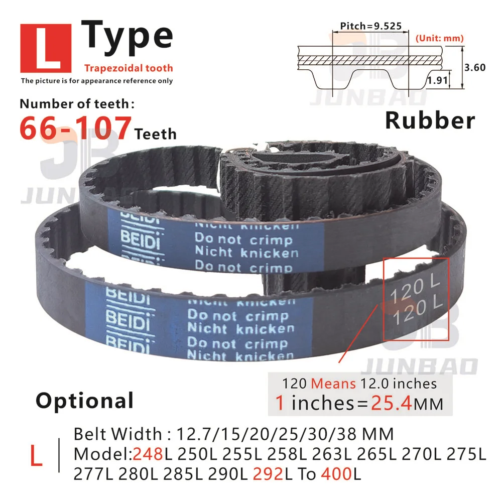 

L-Type Timing Belt model from 248L - 400L ,High Precision & Durable Industrial Rubber Synchronous toothde Belts for Transmission