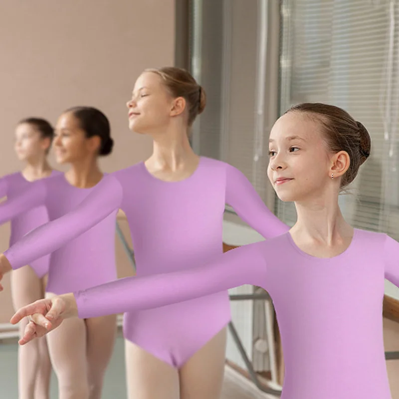 女の子クラシックベーシックバレエダンスレオタード女の子体操ダンスチームトレイントップ長袖ボディスーツバレエ服