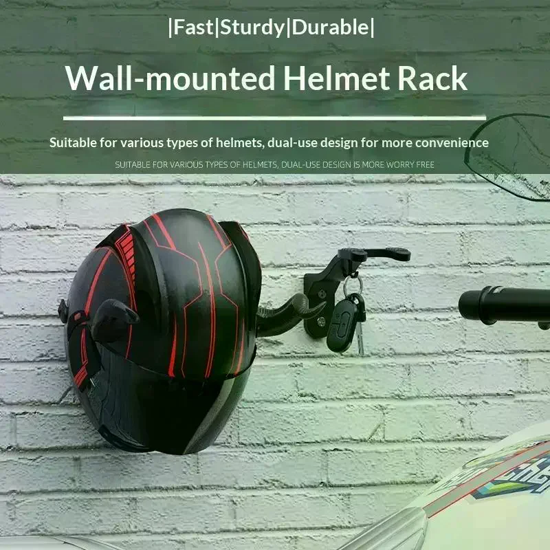 Wall Mount Helmet Rack Sturdy Construction With Key Hook Perfect For Motorcycle Garage Storage ABS
