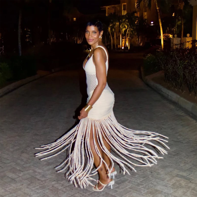 

Women Sleeveless Hollow Out Sexy Fringe Dress Casual Backless Patchwork Pleated Mini Sling Dresses Lady Night Party Gowns 2026