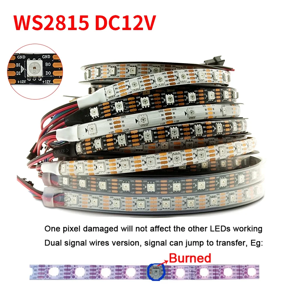 DC12V WS2815 (zaktualizowano WS2812B WS2813) RGB LED piksele pasek światła SPI indywidualnie adresowalny podwójny sygnał LED 60/74/96/144Leds/m