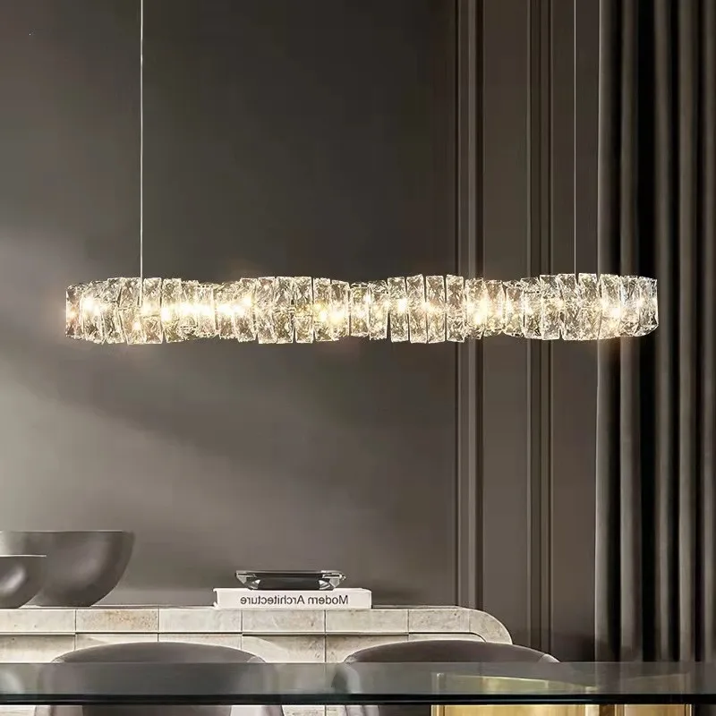 

2025 New Luxury round Crystal Long Ceiling Chandelier Living Dining Room Bar Home Decor Led Lamp Bedroom Hanging Light Fixture
