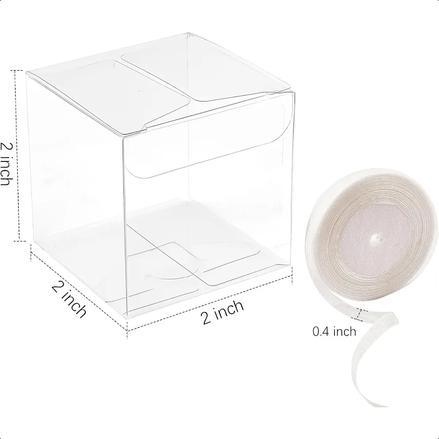 Clear Favor Boxes Mini Transparent Cube Treat Boxes with Ribbons