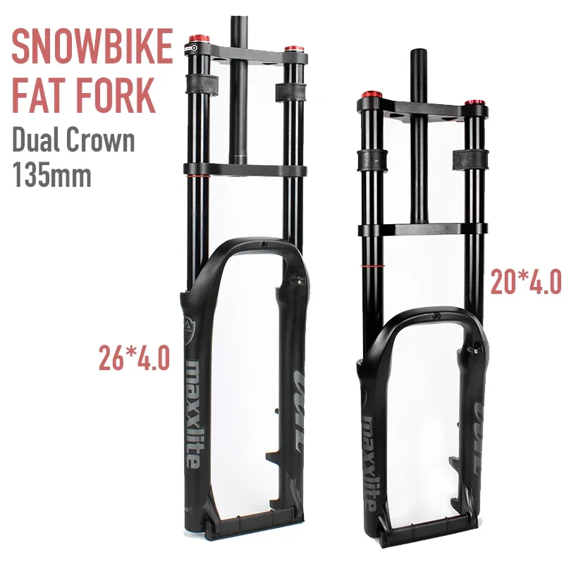 20 26*4.0 Snow Bicycle Fat Tire Bike Air Suspension Fork 135mm QR Dual Crown for Fatbike/Beach Bicycle Magnesium Quick Release