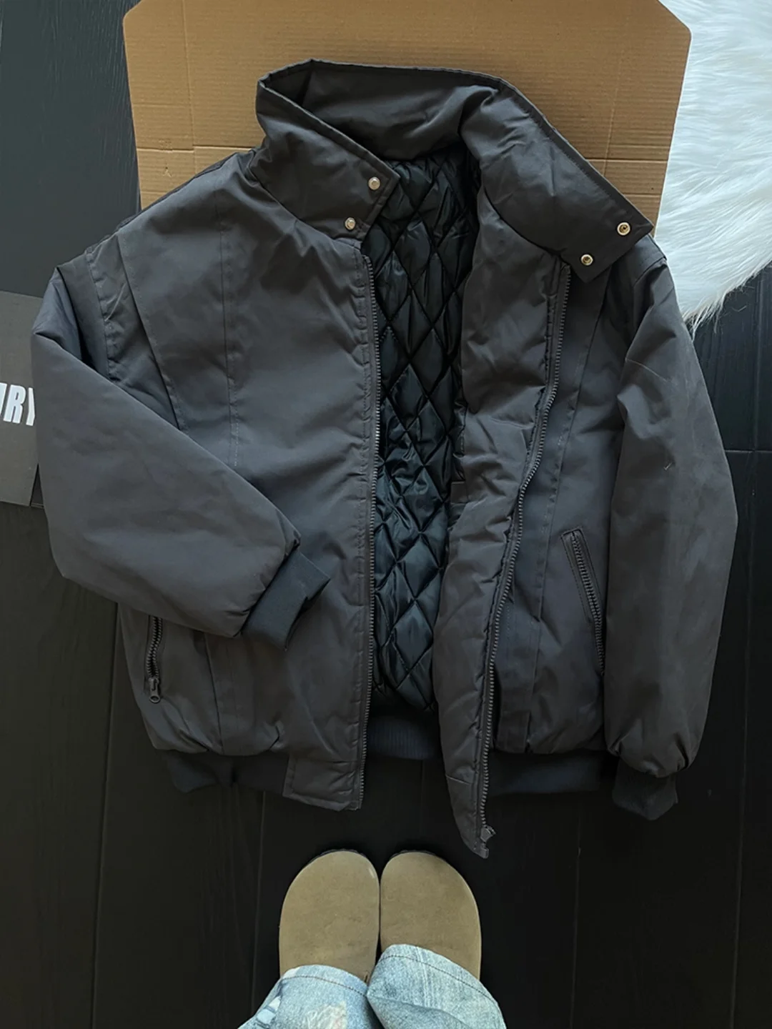 

Bla Thiened Flight Jaet Cotton Coat Men Winter Tee-Proof Stand Collar Baseball Sle ort Coat Stand Fit Long Sve