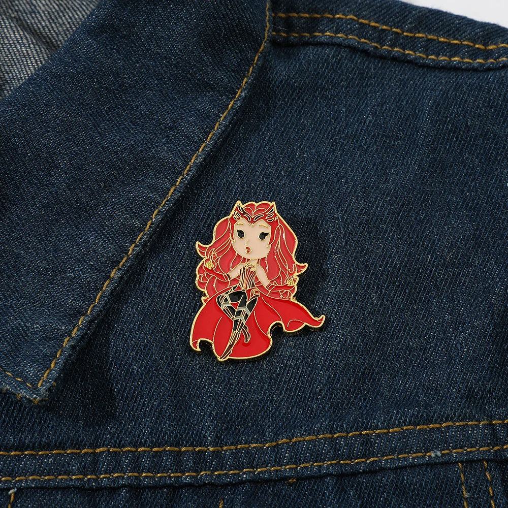 Marvel Scarlet Witch Wanda Maximoff Olsen Enamel Pin Lapel Brooch Red Metal Badge Jewelry Accessaries Christmas Gift