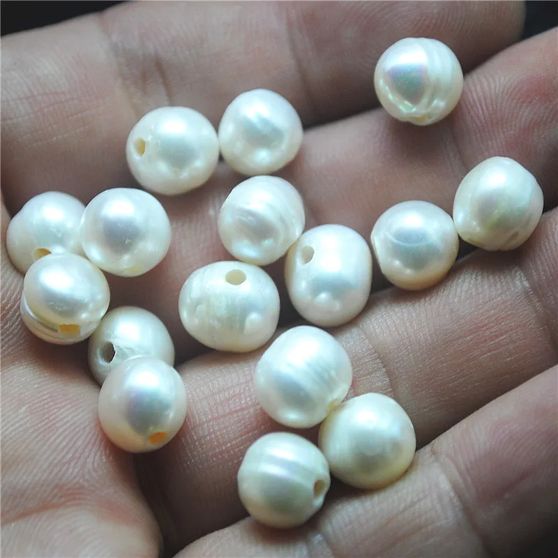 11PCS BIG HOLE OF FRESHWATER PEARL LOOSE BEADS 8-9MM SIZE HOLE SIZE 3MM DIAMETERS BEADS ACCESSORIES