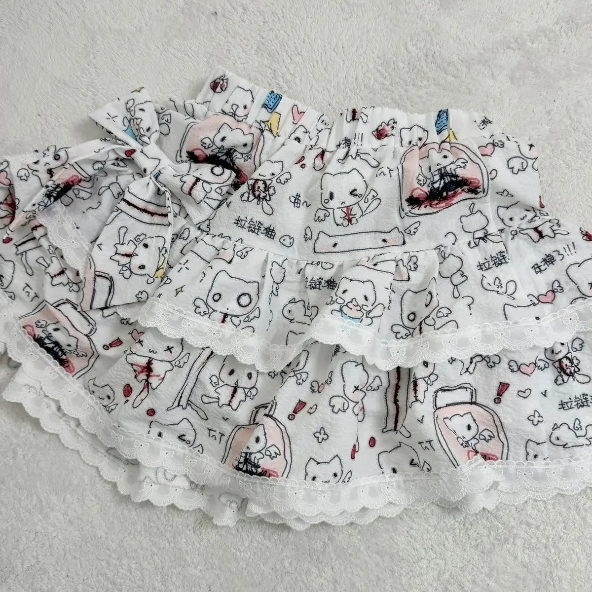 Subculture Cartoon Cute Bow Lace Ruffles Slim Waist Women Y2k Skirt Sunscreen Oversleeve  Knee-length Stocking Ladies Accessory