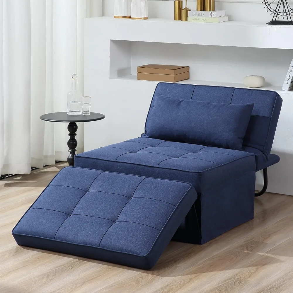 Folding Ottoman Breathable Linen Couch Bed with Adjustable Backrest Modern Convertible Chair for Living Room Apartm