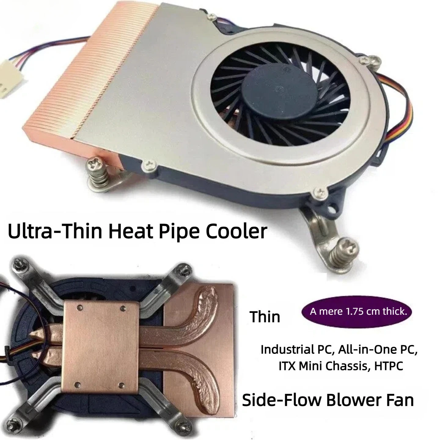 Ultra-Thin Copper CPU Cooler for 12th Gen LGA1700 - Low-Profile Turbine PWM Fan, HTPC & Industrial PC Cooling