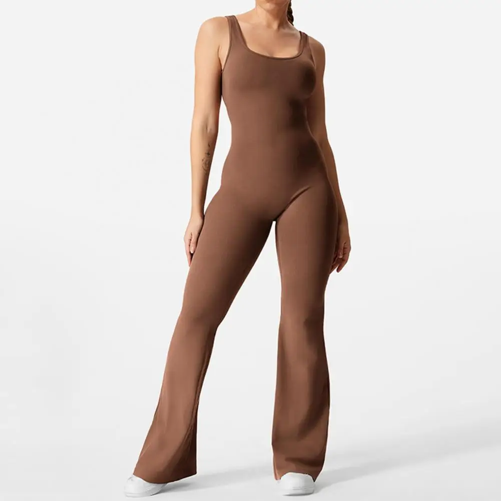 

Women Jumpsuit Sleeveless Skinny Elastic Butt-lifted Tight High Waist Flared Skinny Jumpsuit Backless Hollow Out Lady Jumpsuit