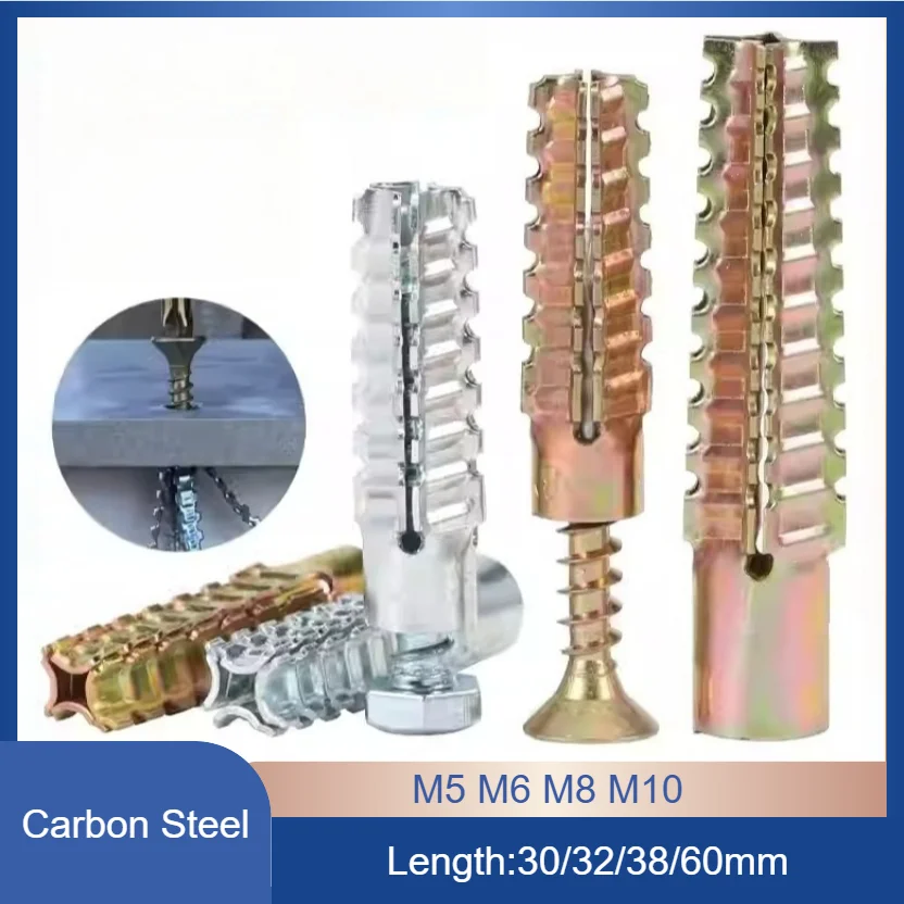 Anclajes de expansión dentados chapados en zinc para fijación de paredes de ladrillo perforados/conecos/espuma/peso, tapones de reparación de agujeros antiguos M5 ~ M10