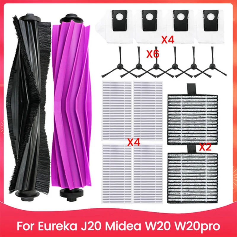 AGLH For Eureka J20 Midea W20 W20pro Electric Robot Sweeper Main Side Brush Hepa Filter Dust Bag Kit Vacuum Cleaner