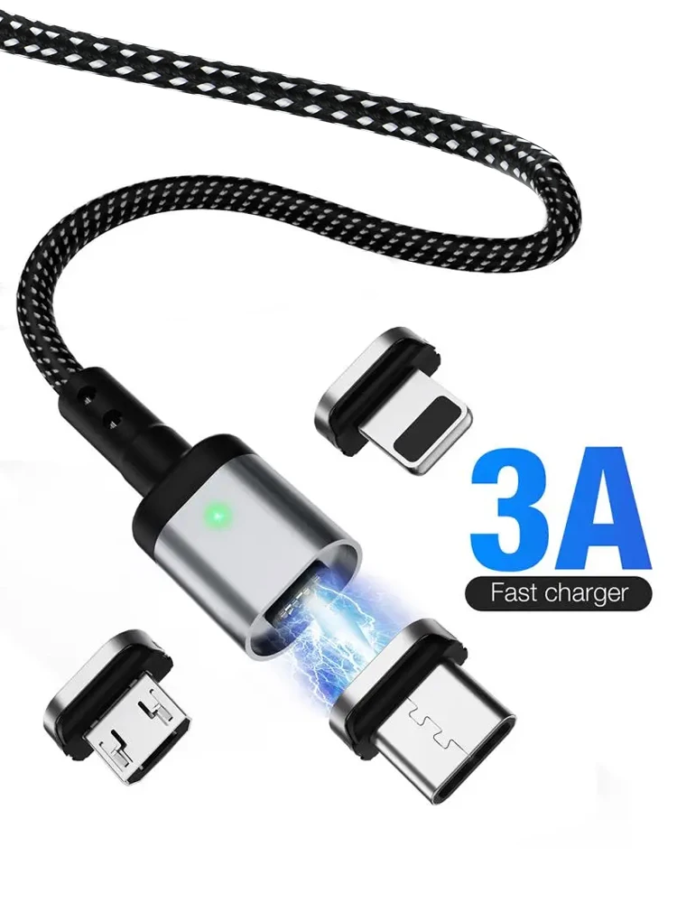 SUNTAIHO 3PCS Micro USB Cable Type C USB Cable 3A Fast Charge Magnet Phone Cord for IPhone Samsung 23 Mobile Quick Charger Wire