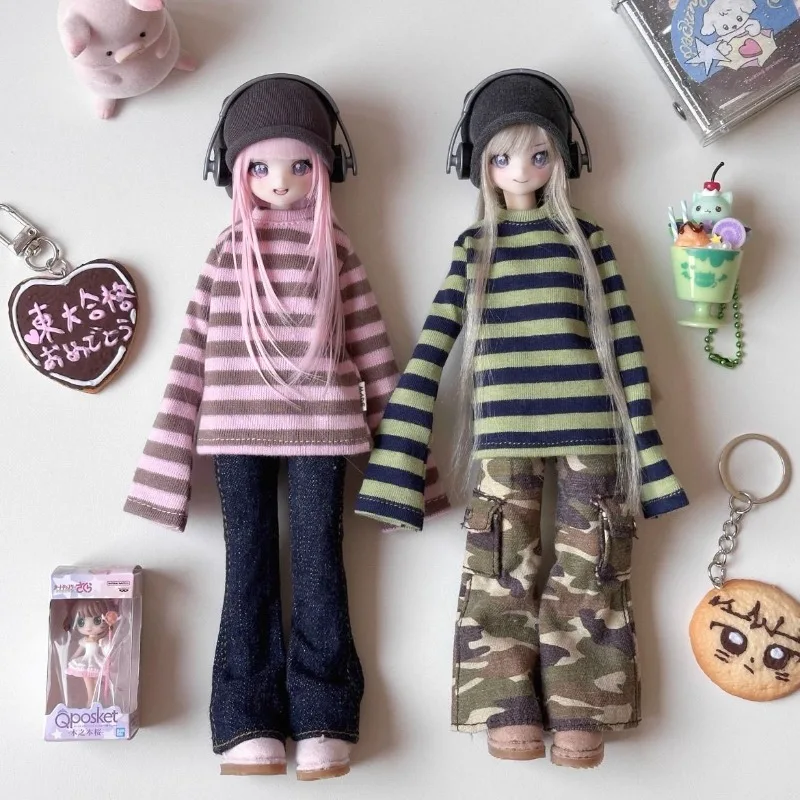 Elegant Casual Striped Flared Pants Outfit Set For 1/6 BJD Doll Clothes For Blythe OB22 OB24 DIY Accessories