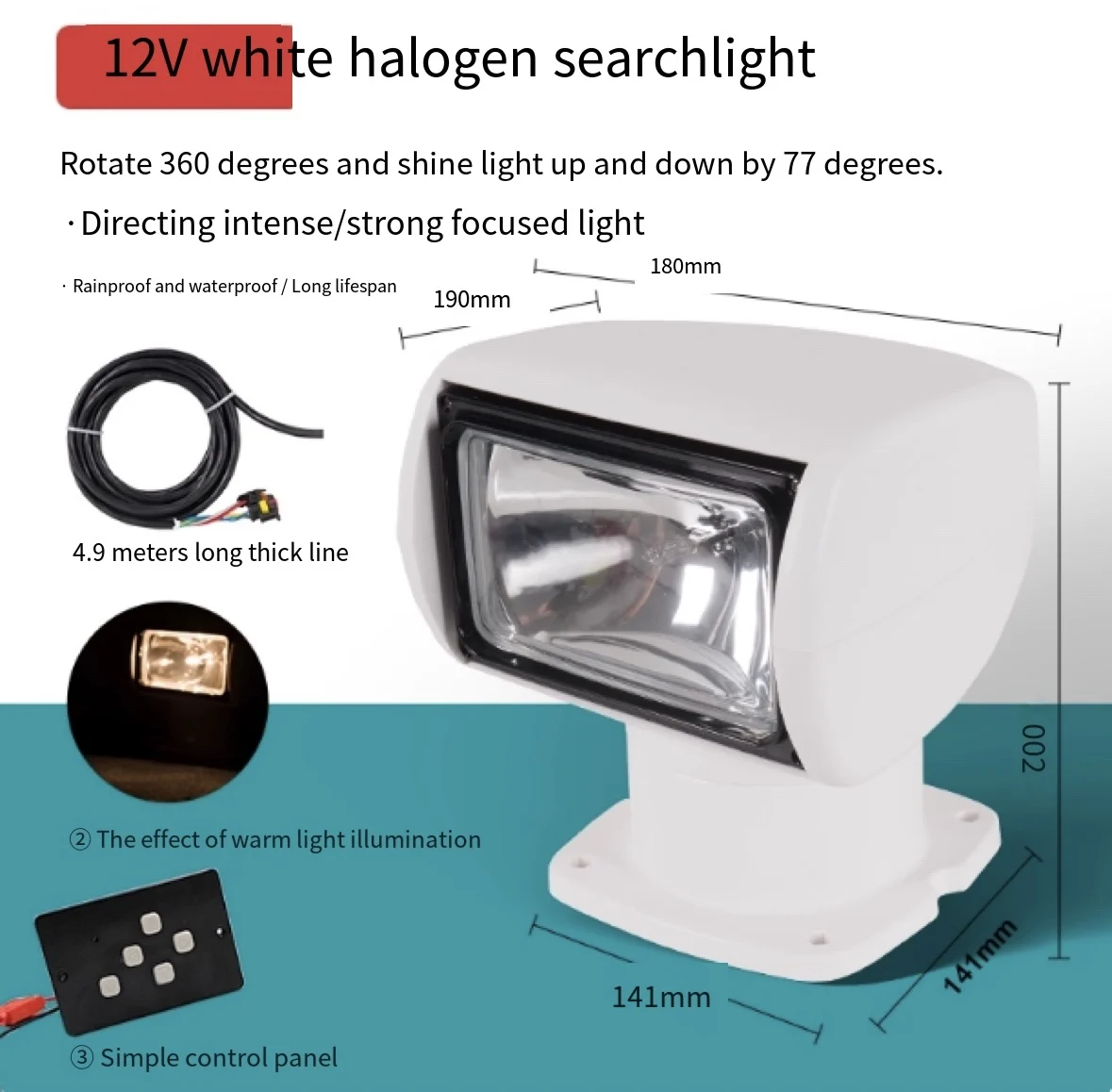 

Remote Control Searchlights Yachts Petrol Boat 12V/24V Halogen Lamps Speed Boats Fishing Projector Spotlight Simple Panel