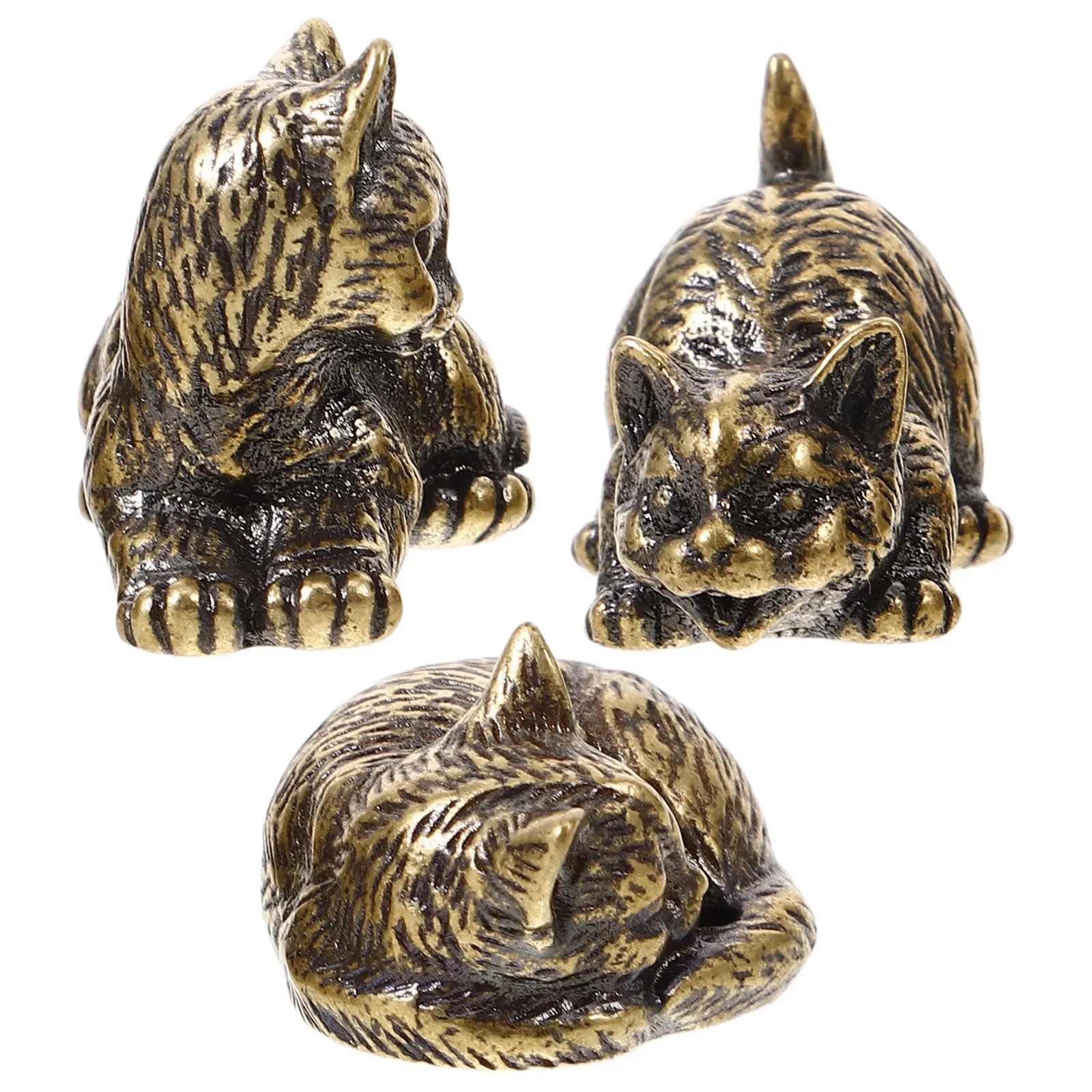 

3Pcs Cat Statue Fine Craftsmanship Exquisite Details Stable Brass Animal Sculpture Home Decor Brass Cat Statue