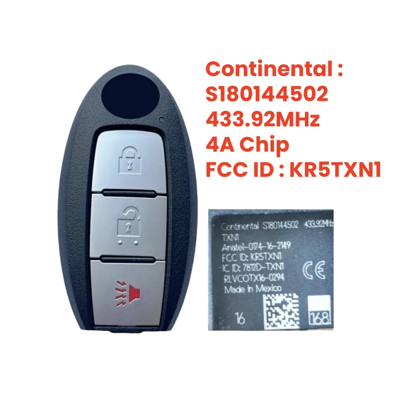 Peter-key OEM Smart Remote Car Key TXK027071-1 FCC ID KR5TXN1 For Nissan Kicks 2018-2020 2+1 Button 433.92MHz 4A Chip S180144502