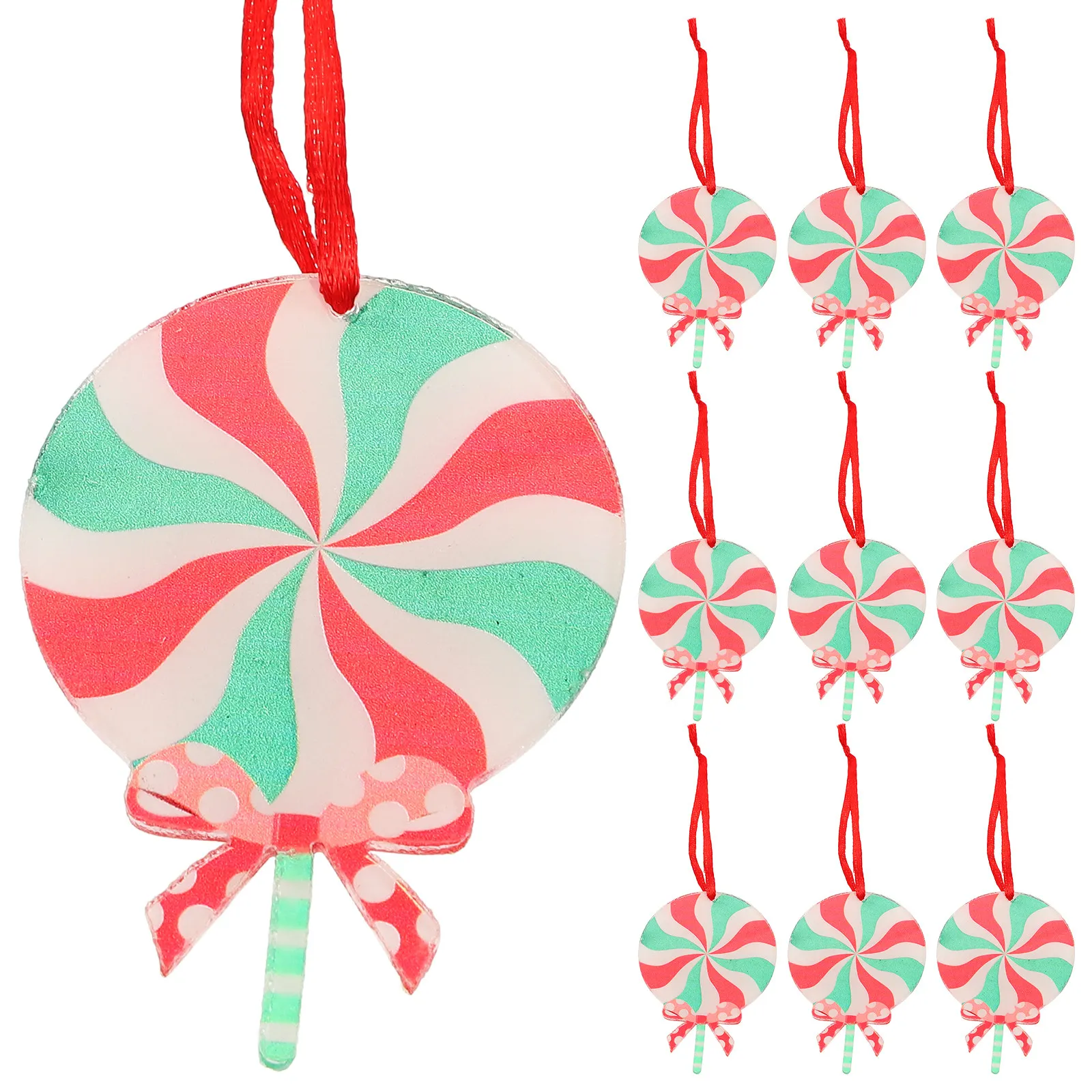 10Pcs Realistic Candy Lollipop Ornaments Acrylic Christmas Tree Decorations Festive Candyland Party Supplies Hanging Swirl Decor