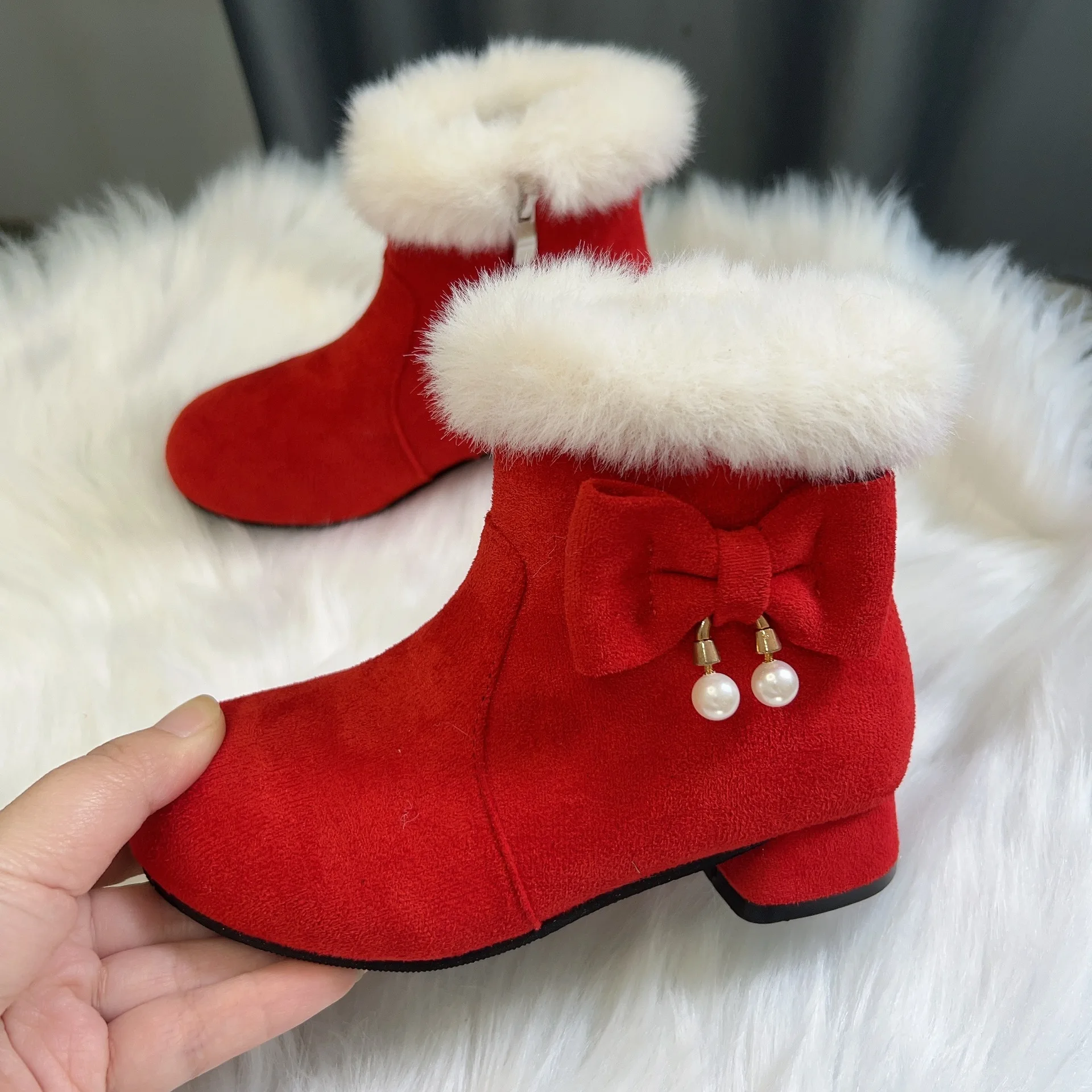 Botas Niña Brand Girls Boot 2025Autumn New Bow Princess Boot Fashion Hairy Girl Shoe Suede Winter Women Boots Versatile Kid Shoe