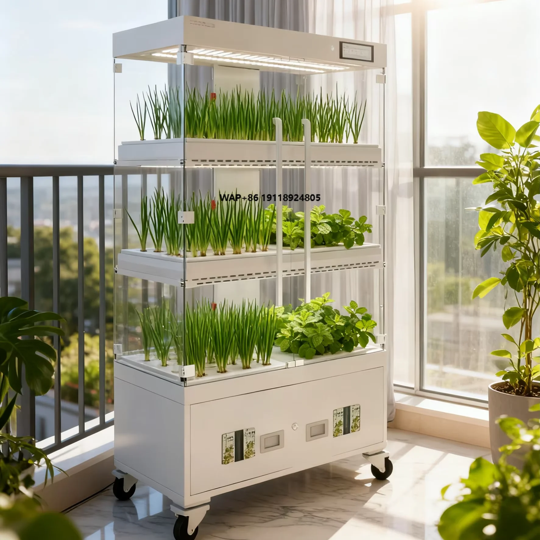 Intelligent Indoor Hydroponic 3-Layer Glass Cabinet Planting System WiFi Enabled Automatic Soilless Cultivation Equipment