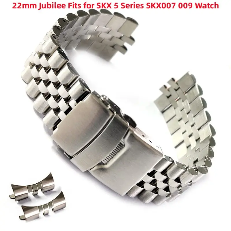 

22mm Jubilee Silver Stainless Steel Curved End Watch Band Strap Fits for Seiko 5 Series SKX007 SKX009 Dive Watch