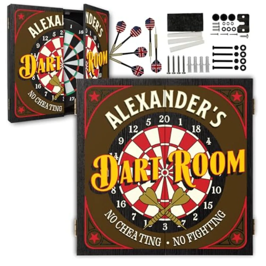 

Personalized Dartboard and Cabinet Set with 6 Steel Tip Darts for Home Entertainment Customizable Design for Sports Enthusiasts