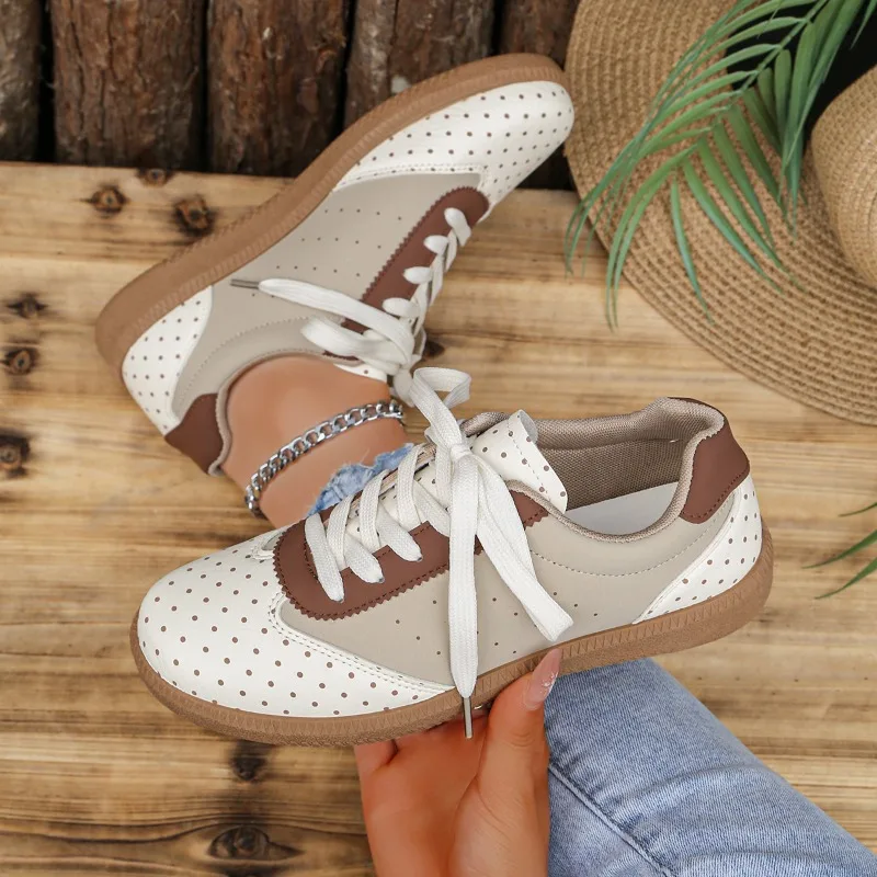 New Spring and Autumn Women's Wave Point Style Comfortable Lace Sneakers Women Fashionable Casual Shallow Mouth Vulcanized Shoes