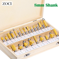 24PCS 8mm Shank Router Bits Set Trimming Straight Beading Milling Cutter for Wood Carving Chamfer Cutting DIY Woodworking Tools