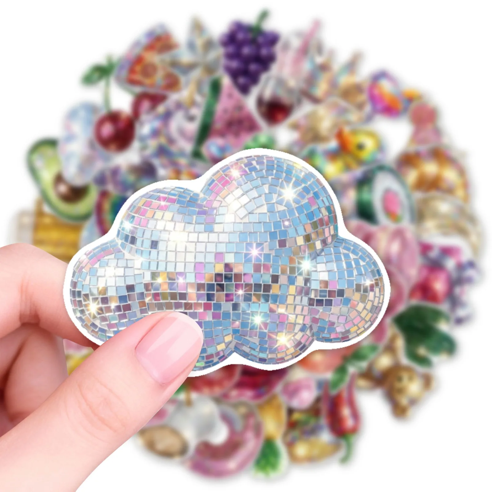 Y2K Disco Mirror Stickers Retro Fruit Animal Decals Scrapbook Journal Stationery Waterproof Bottle Laptop DIY Craft Decor Packs
