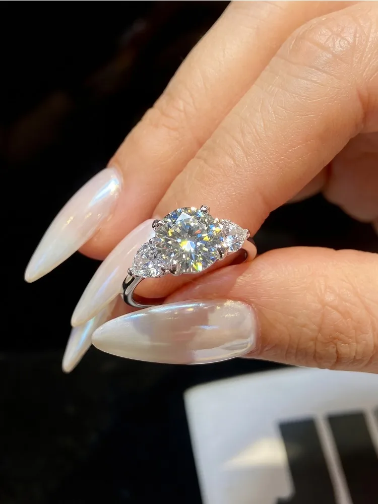 925 Sterling Silber Mode 3CT Großer Moissanit Diamantring für Damen Doppelherz Zirkon Eternity Verlobungsring Feiner Schmuck